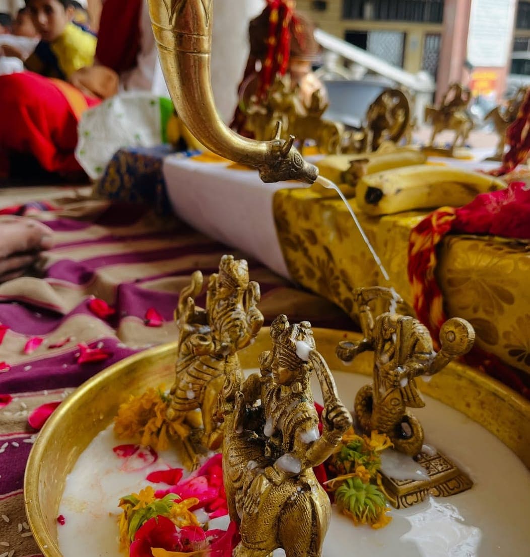 Marigold garlands and flowers for temple offerings